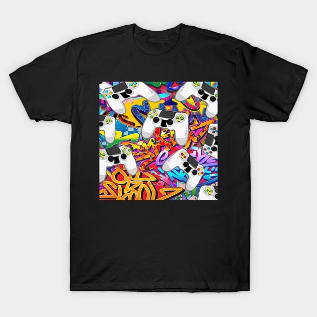 Gamer Graphic Design Game Controller Graffiti Psychedelic Pop Art Gaming T-Shirt by tamdevo1